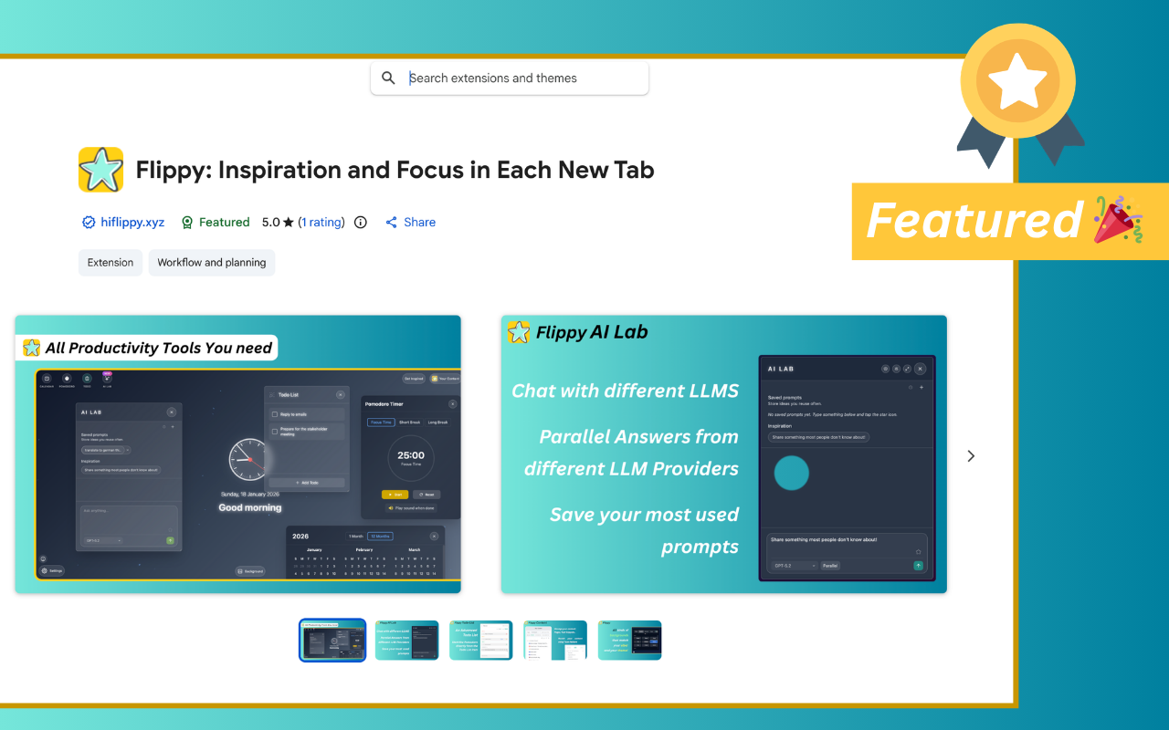 Flippy is now featured in the Chrome Web Store!…