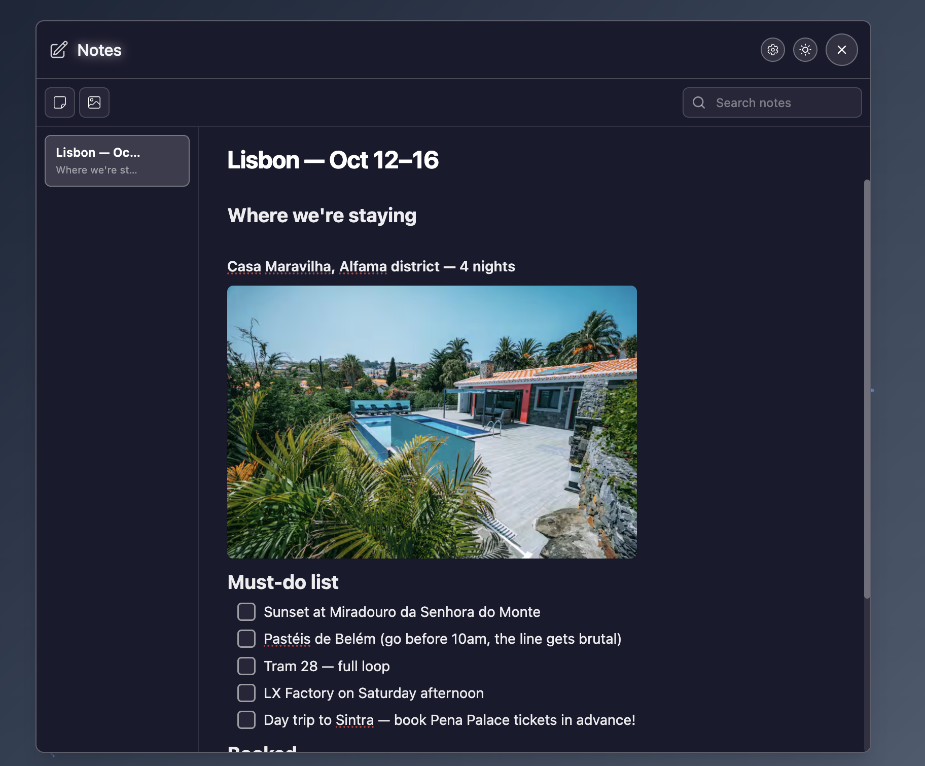 Images in Notes — paste or drop images straight into the Not…